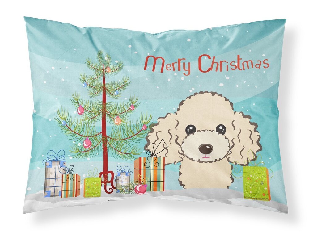 6845 BB1630PILLOWCASE Christmas Tree and Buff Poodle Fabric Standard